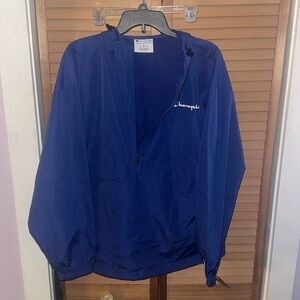 Men’s XL Champion Quarter Zip Rain Jacket Nylon Hooded Blue Brand New with Tags